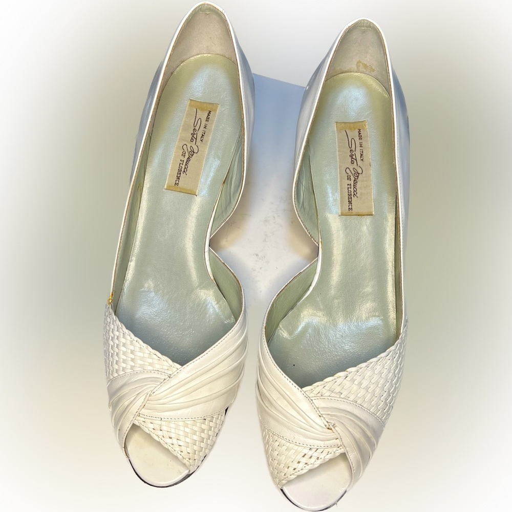 Sesto Meucci White Peep-Toe Heels